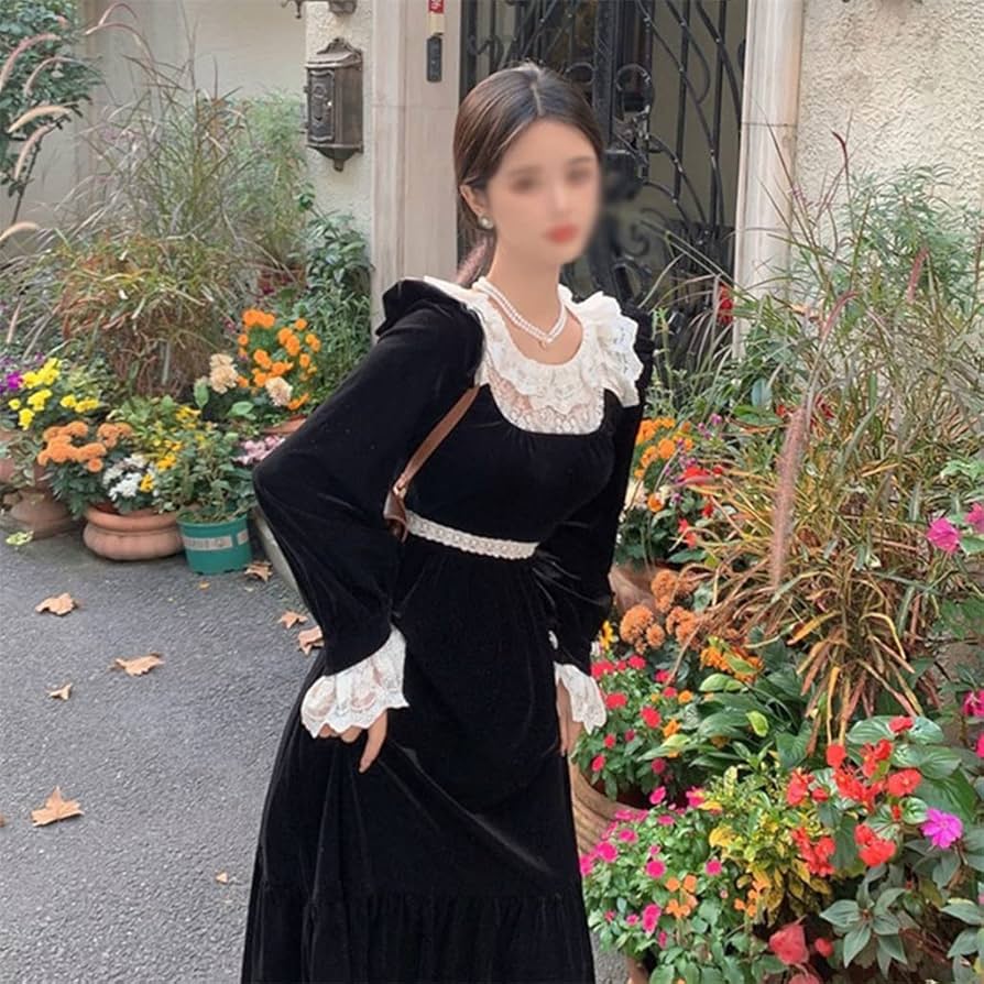 Amazon.co.jp: n/a ベルベットドレススリムレースのドレス女性