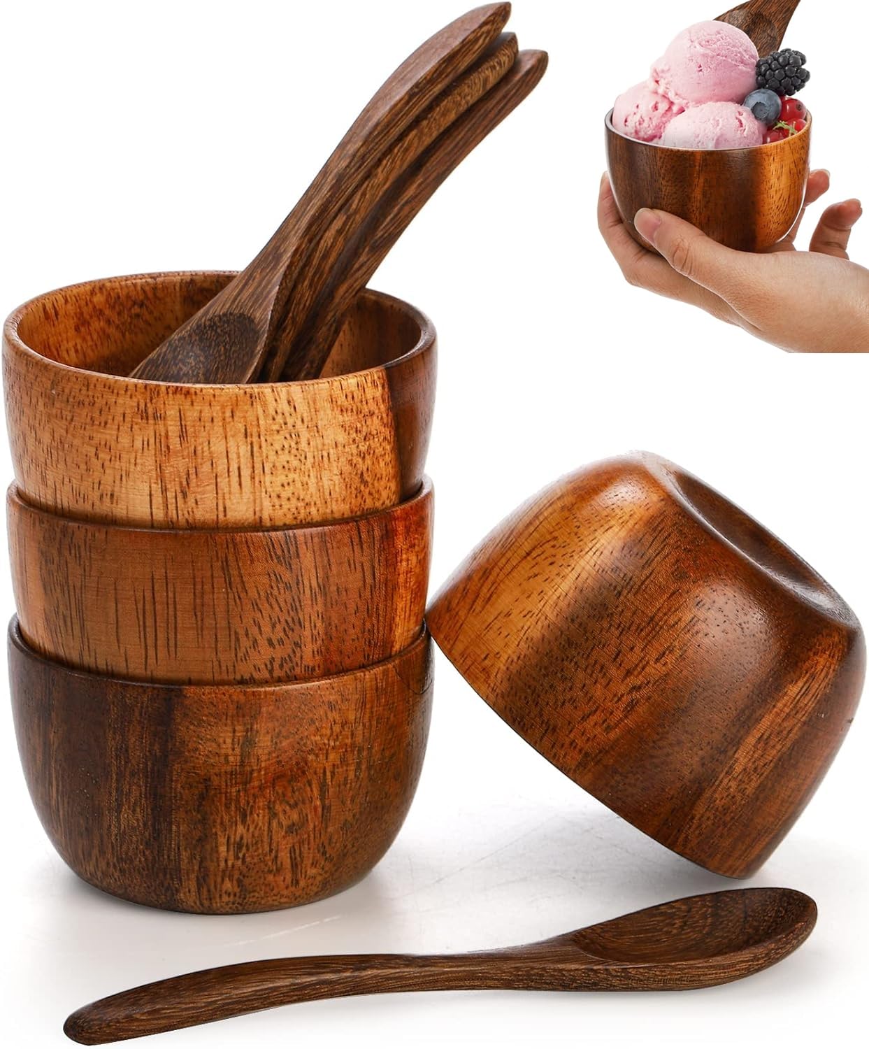 Amazon.com: Lyellfe Set of 4 Acacia Wooden Bowl, 4 Oz Small