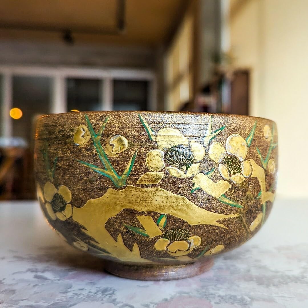 希少 未使用 九谷焼 美山造 美山窯造 金彩梅絵 茶碗 抹茶椀 共箱 伝統