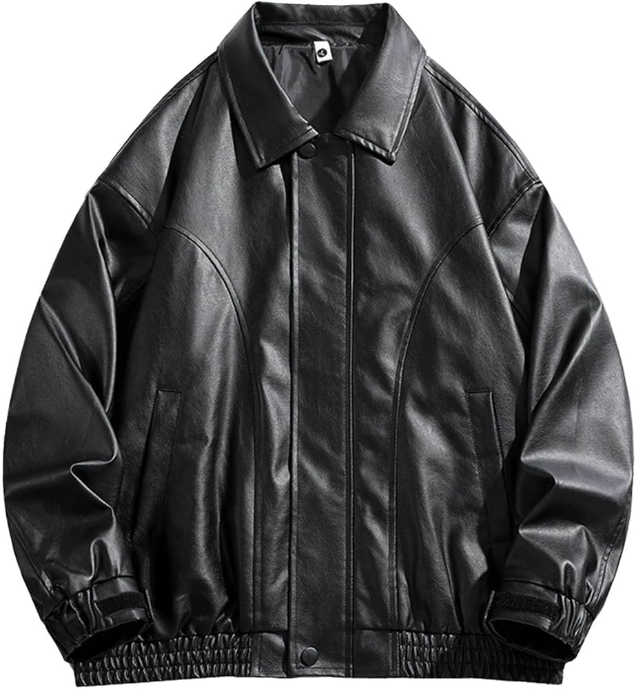 Men's Vintage Faux Leather Jacket Zip Long Sleeve Motorcycle Biker