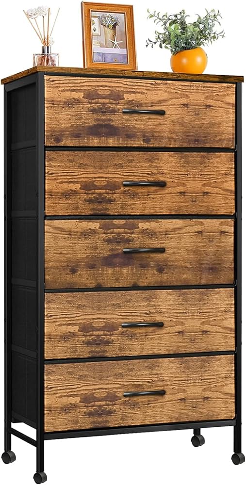 Amazon｜チェスト タンス 収納 ワイド 5段 ファブリック 引き出し 木製