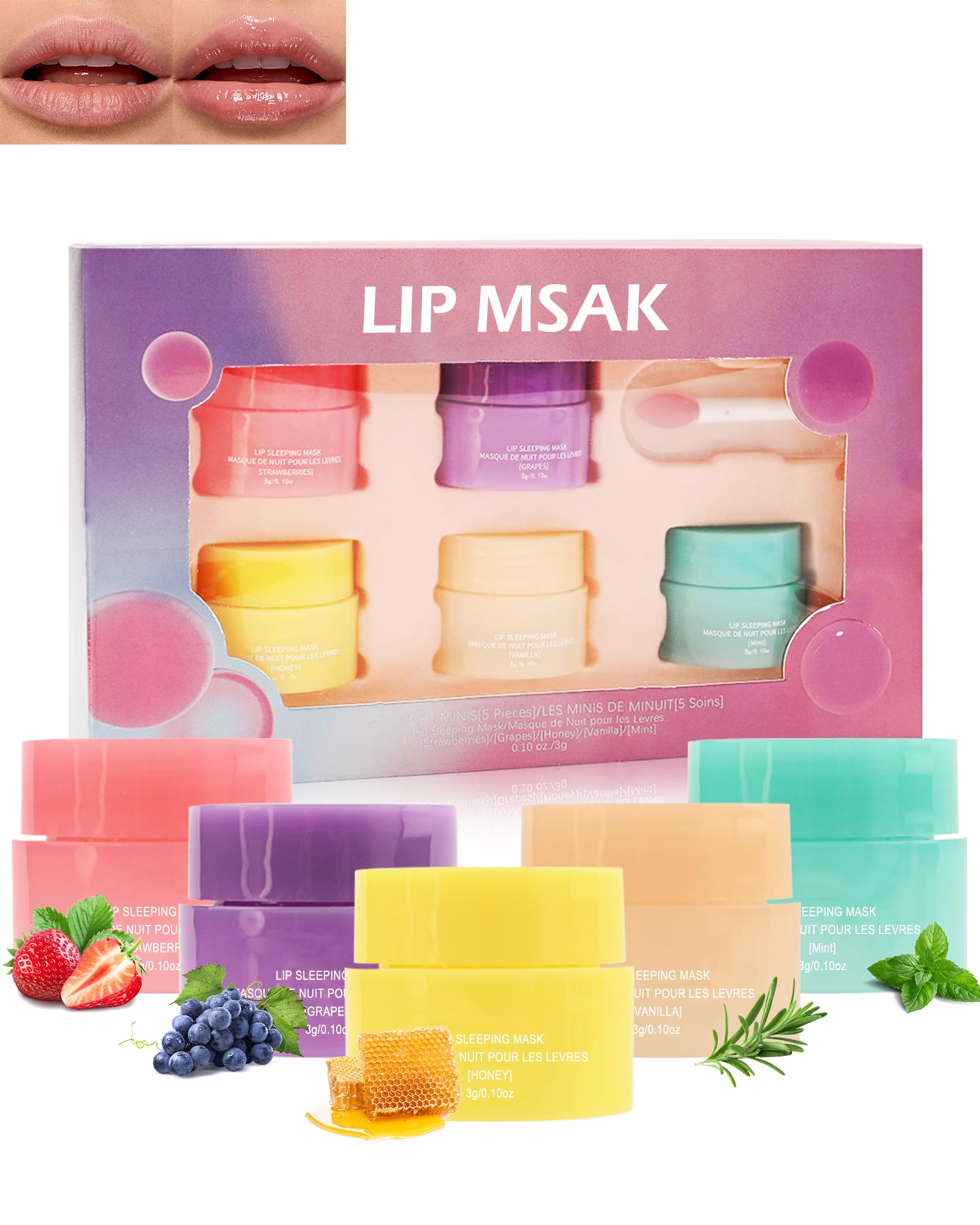Amazon.com : Lip Sleeping Mask Set-5 Pcs Moisturize & Nourish Lip