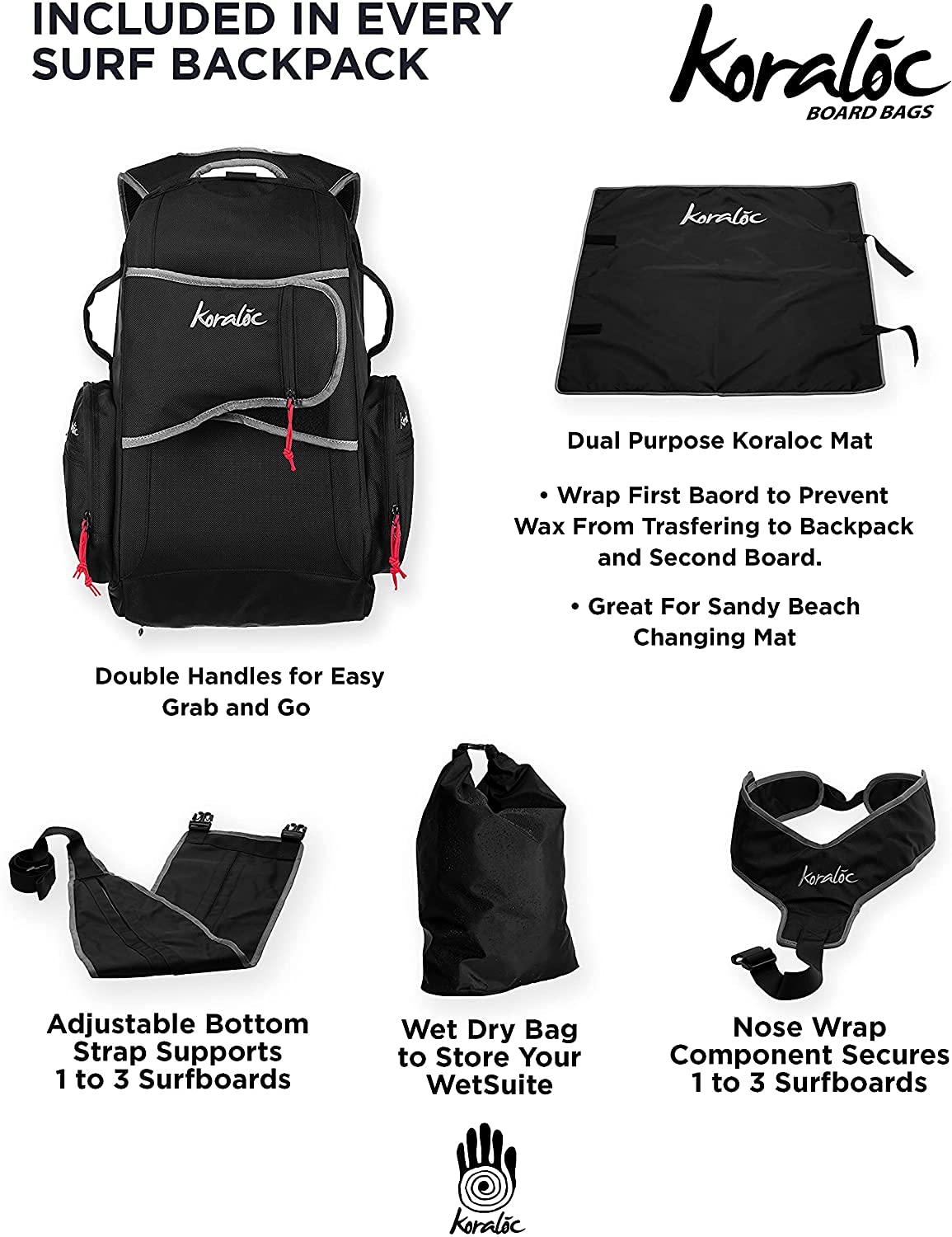 Amazon.com : Koraloc Surf Backpack - Hands Free Surfboard Bag