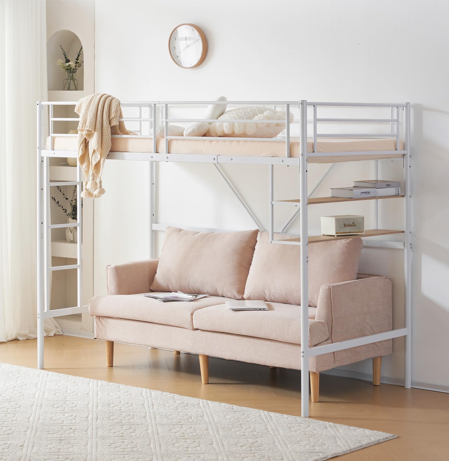 Amazon｜Kennkari ロフトベッド 棚付き パイプベッド 収納付き