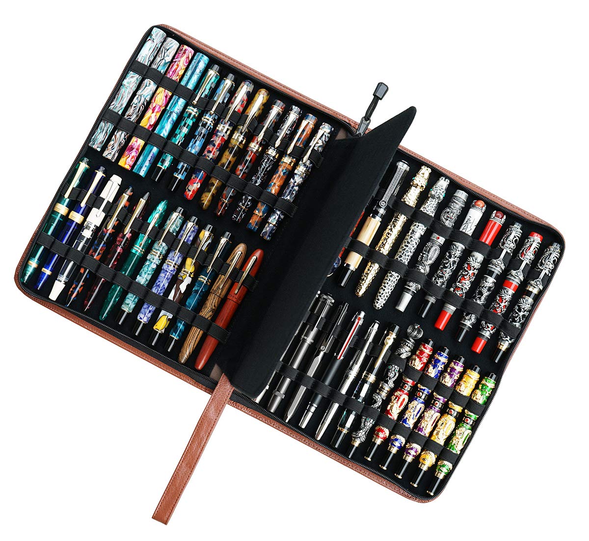 Amazon.co.jp: 万年筆/ローラーボールペン用本革製ペンケース、46本用