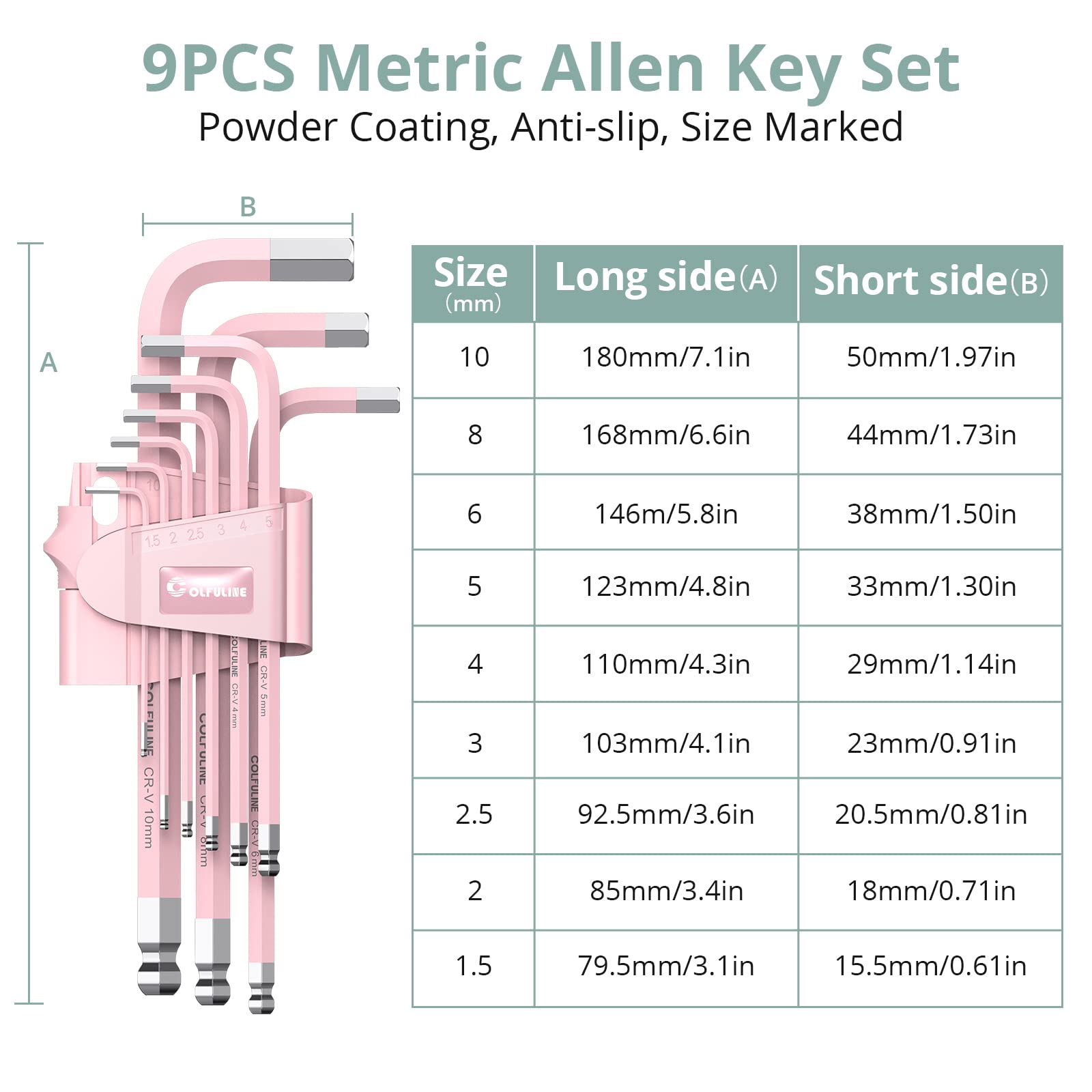 Amazon | COLFULINE ピンクアレンキーセット 9個 ロングボールエンド