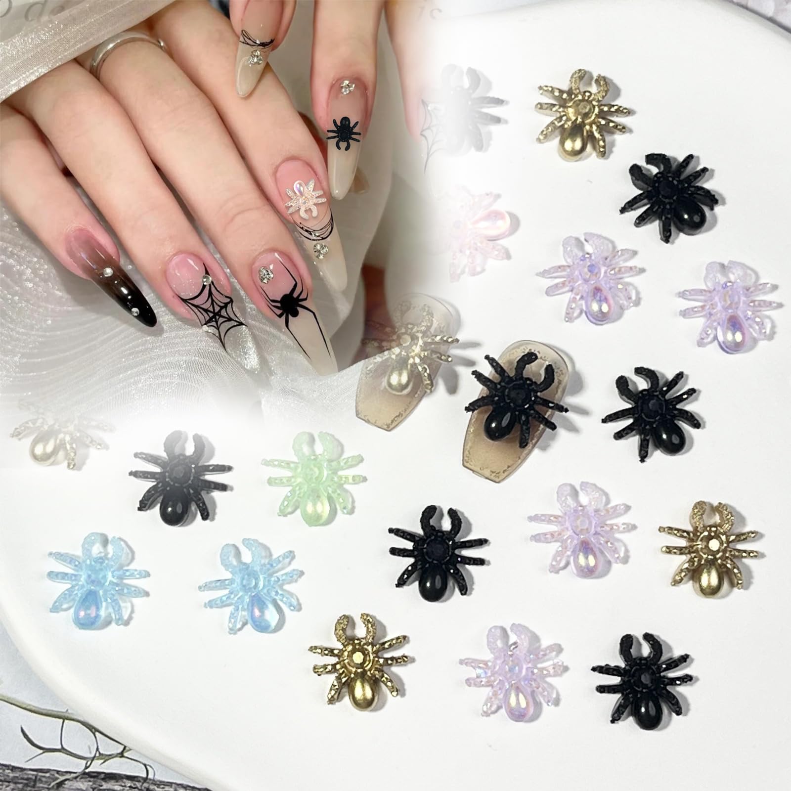 Amazon | ネイルパーツ ハロウィン 100個セット 3D 立体 クモ