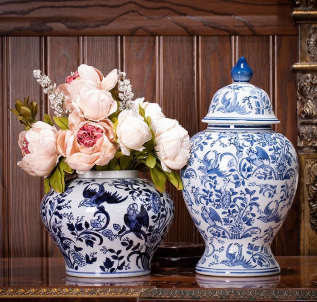 彩色磁絵 美しい青色の花柄陶器花瓶 彩色磁絵 美しい青色の