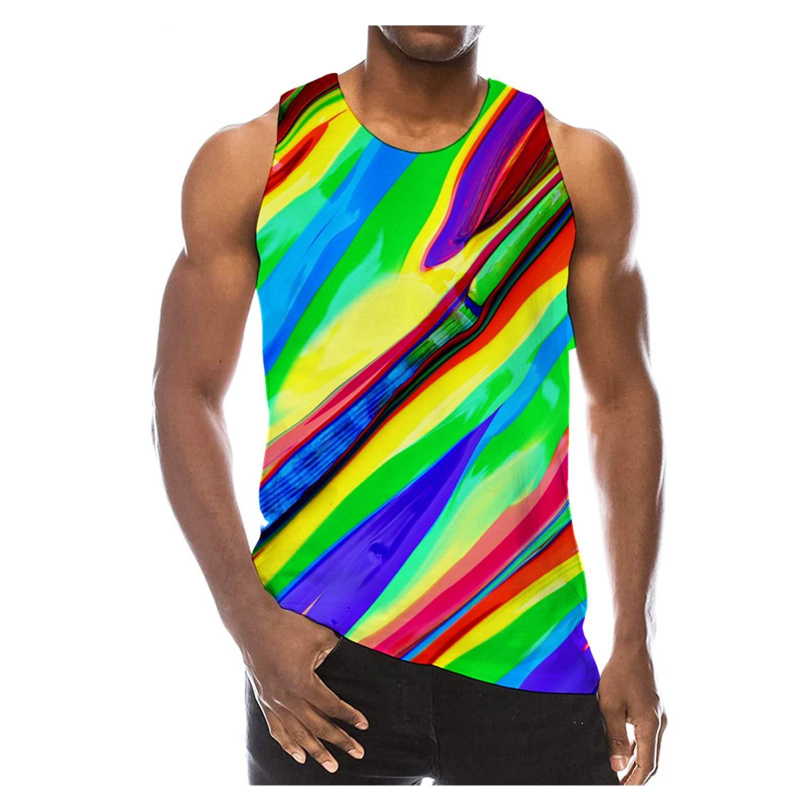 Amazon.co.jp: メンズレインボータンクトッププリントカラフルな