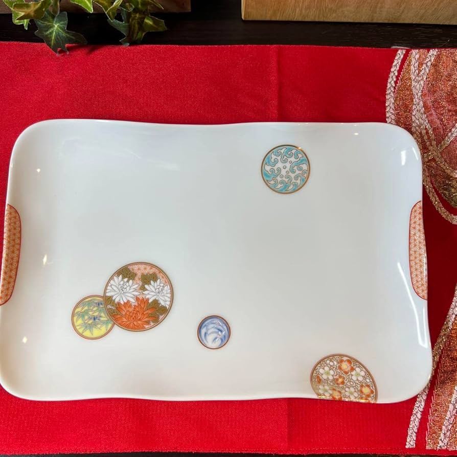 Amazon.co.jp: 深川製磁 角盛皿 寿赤絵 木箱 宮内庁御用達 管理.KT