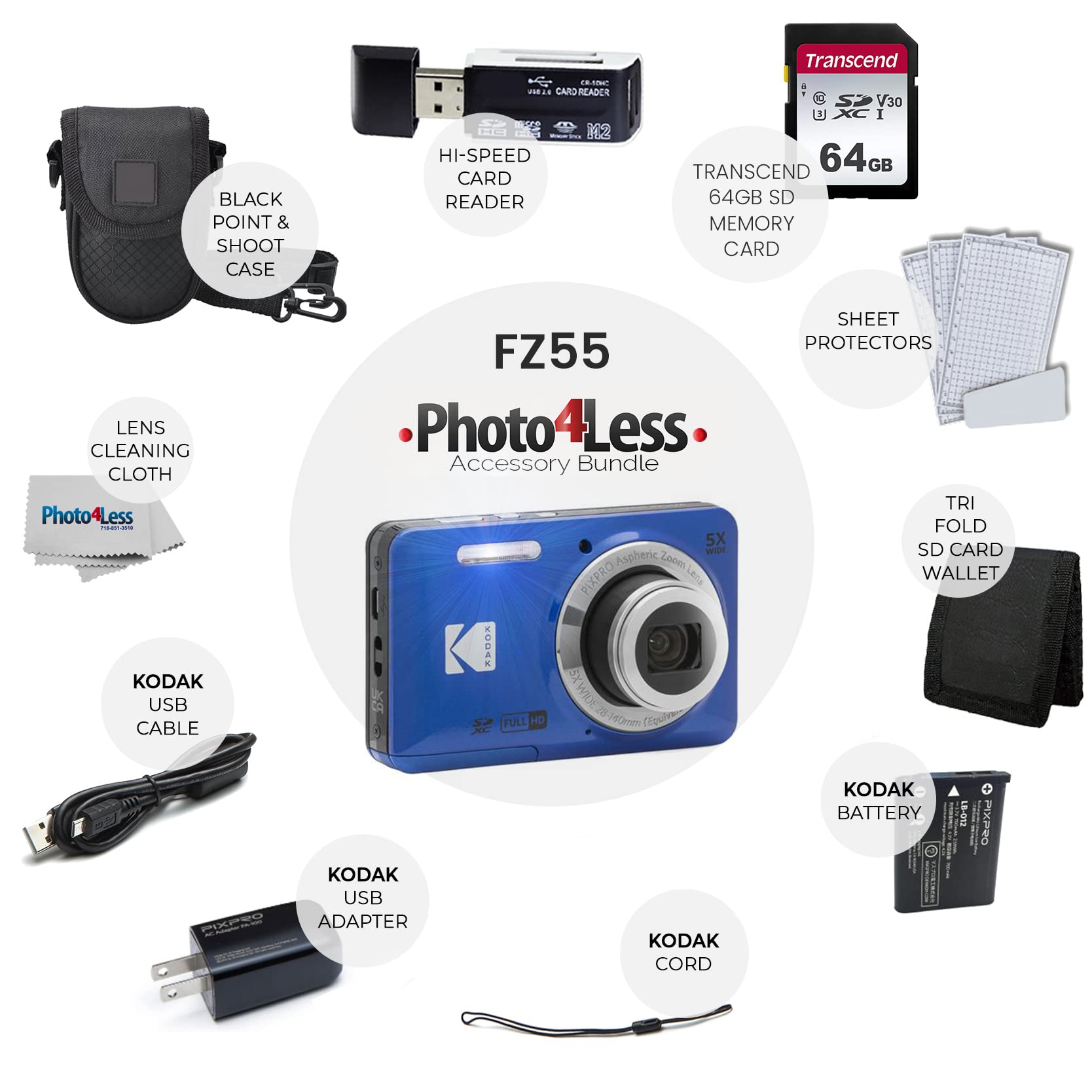 Amazon.com : Kodak PIXPRO FZ55 Digital Camera (Blue) + Black Point