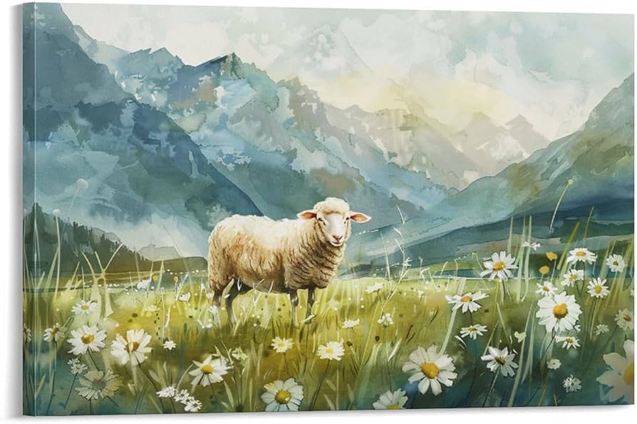 Amazon.co.jp: 絵画 山の草の中の羊 アートパネル ポスター 動物