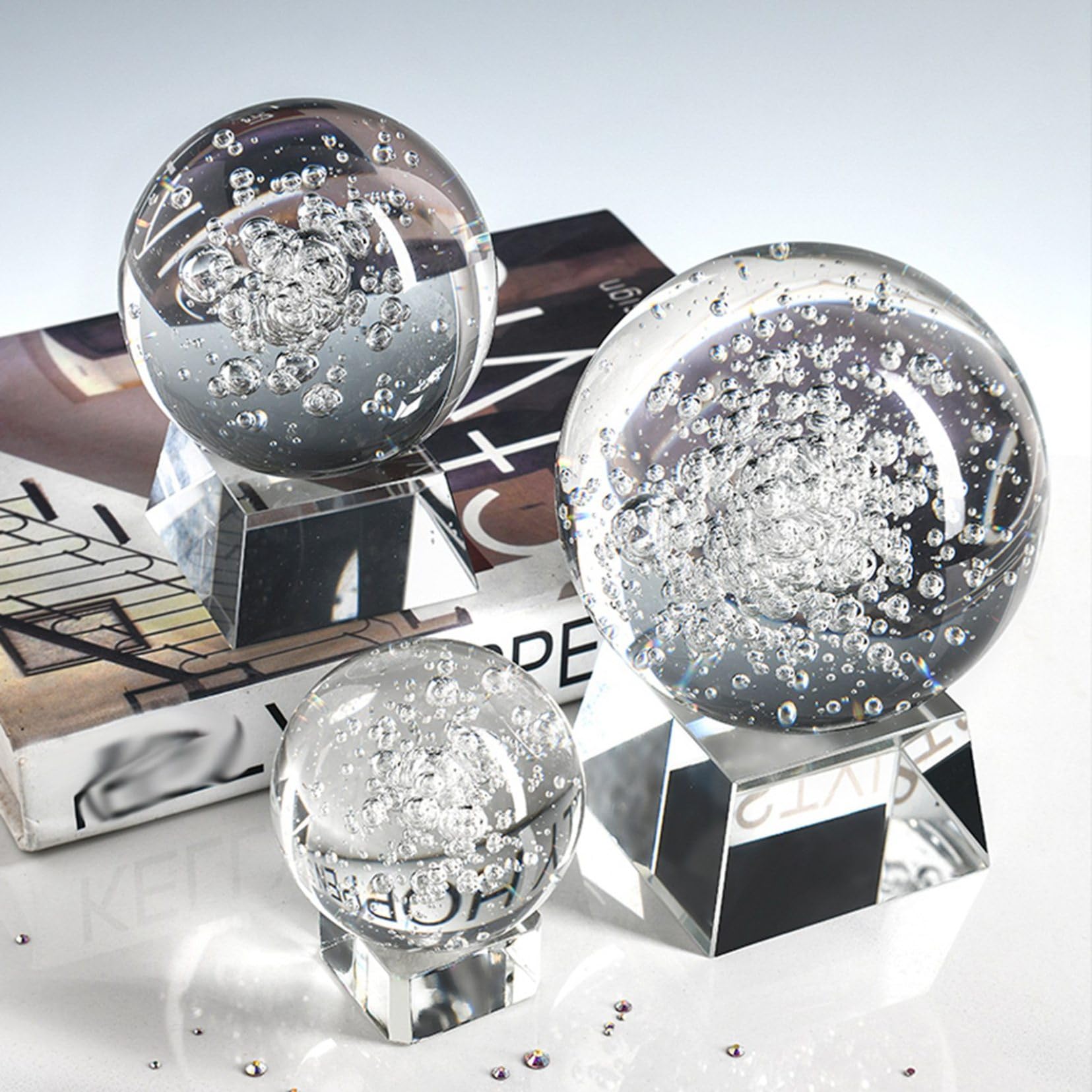 Amazon.co.jp: クリスタルボール 水晶玉 水晶球 透明 クリア 気泡