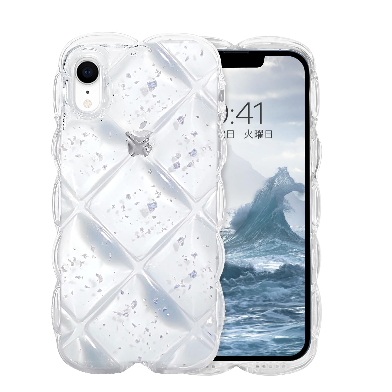 Amazon.co.jp: GUAGUA iPhoneXR ケース クリア ウェーブ 菱形バック い