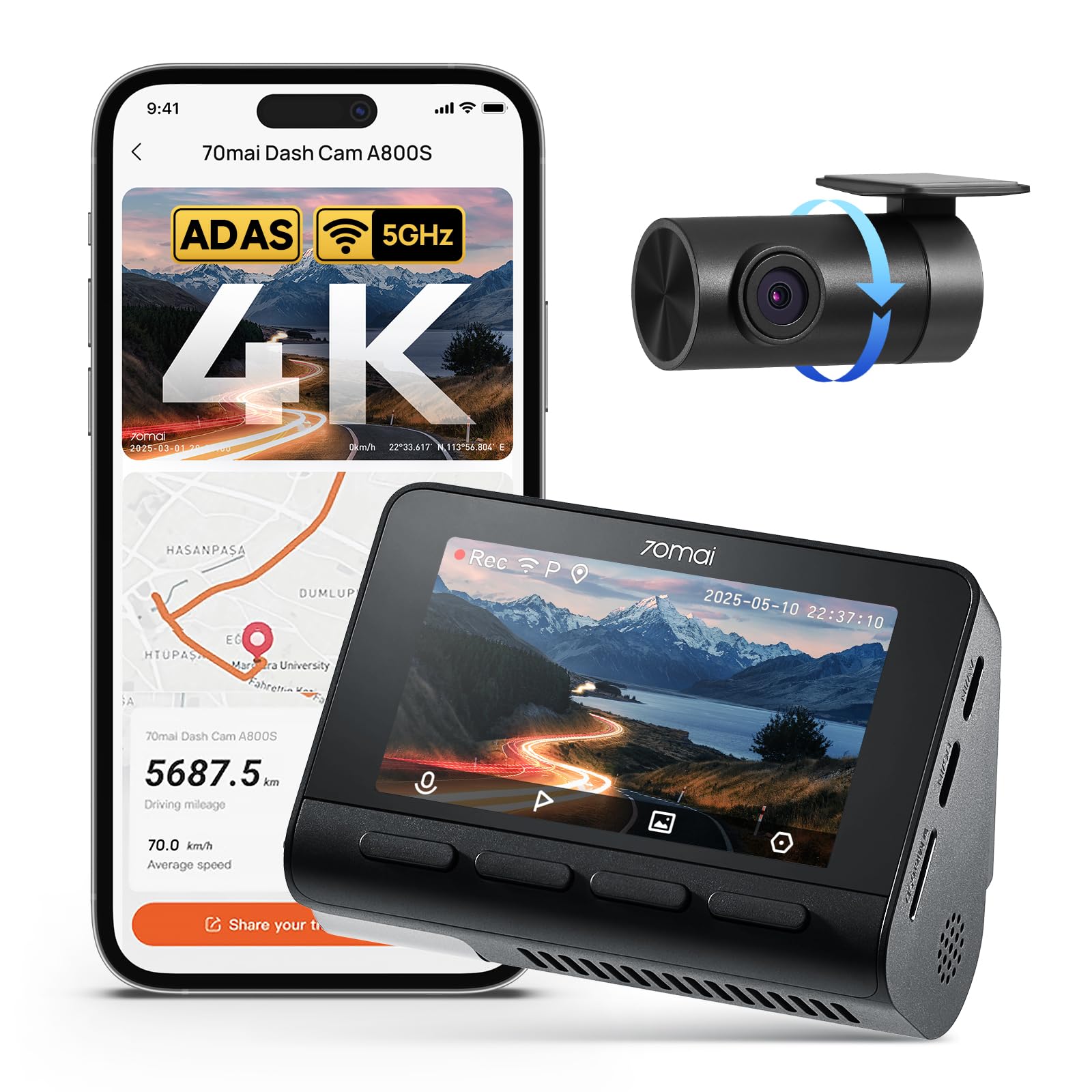 Amazon.com: 70mai 4K Dash Cam Front and Rear with STARVIS, Dashcam