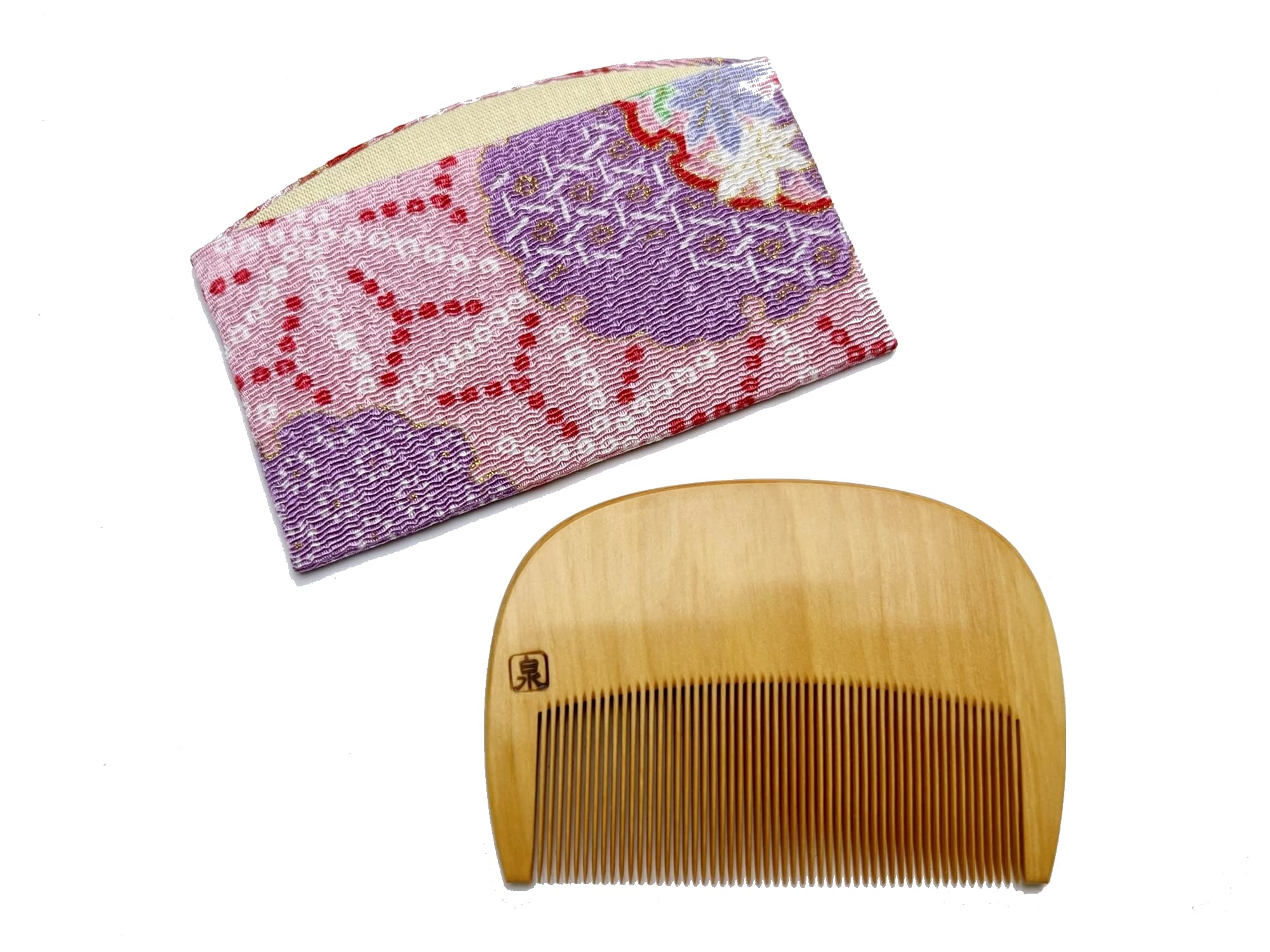 Amazon | 本つげ櫛 花櫛・小花～和柄（赤系）ケース付～ (#06（細歯