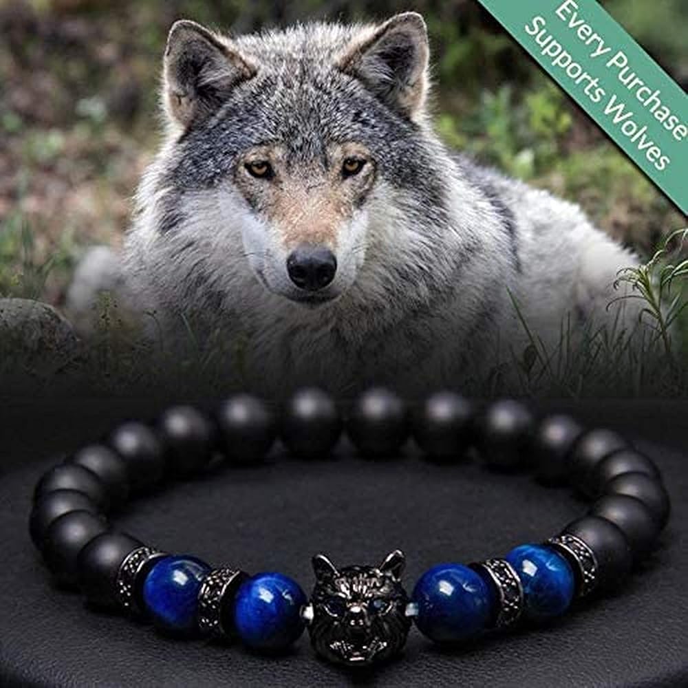 Amazon.com: yijan 3Pcs Save A Wolf Bracelet,Wolf Head Lava Rock
