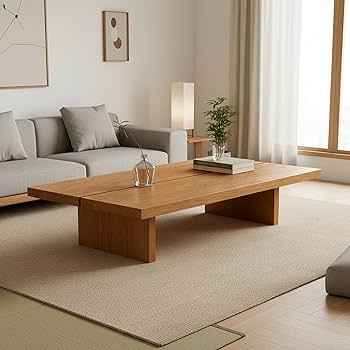 Amazon.co.jp: ロー テーブル、無垢材天板長方形コーヒーテーブル