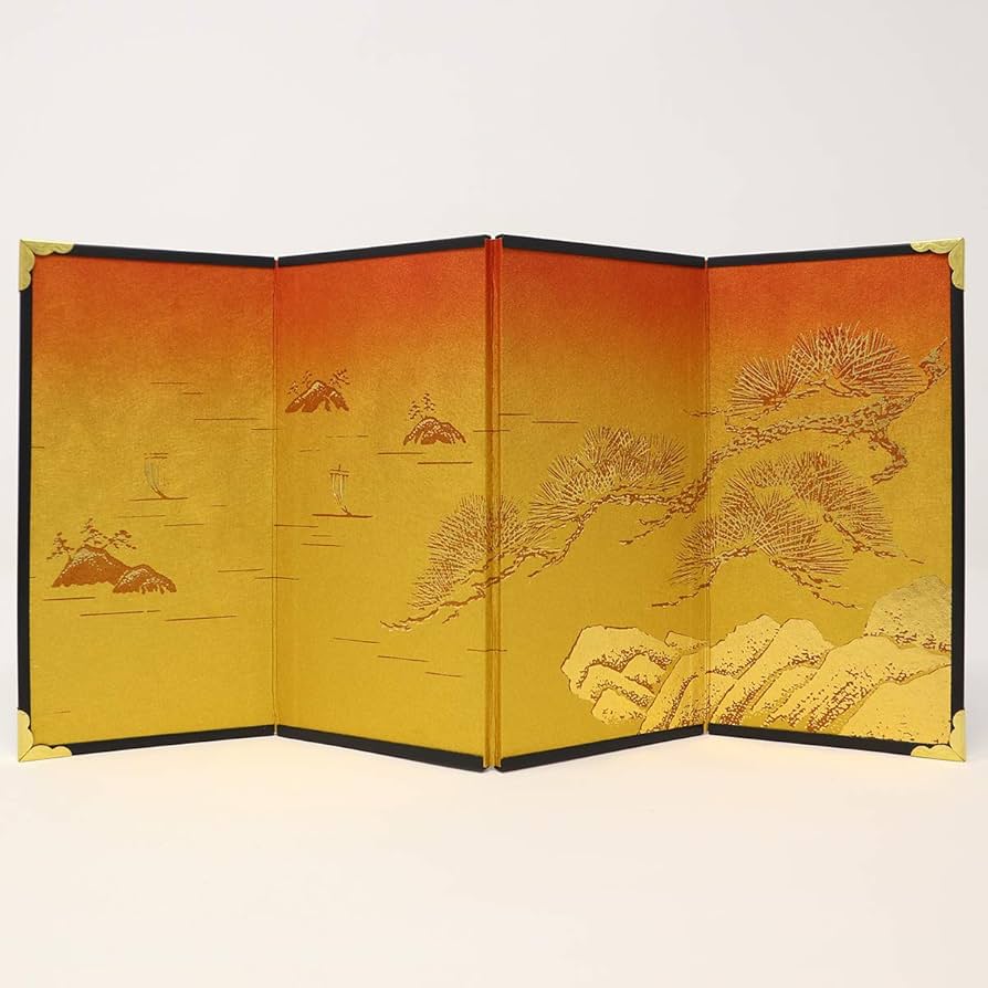 Amazon.co.jp: ミニ屏風 4曲屏風＃5－金雲 松島／高さ15cm : おもちゃ