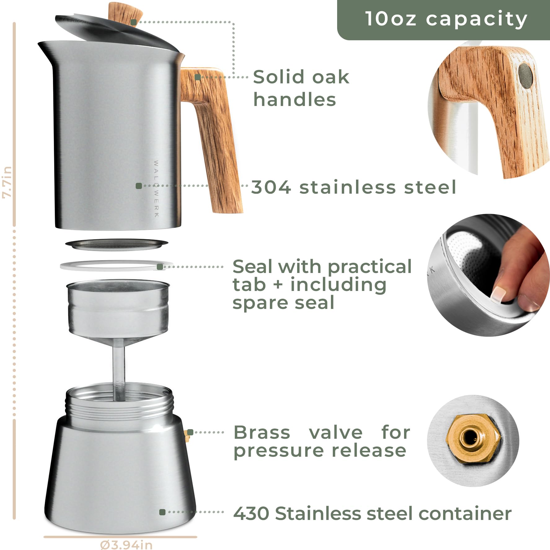 Amazon.com: WALDWERK Stainless Steel Moka Pot (10oz) - Toxic Free