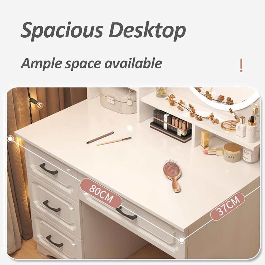 Amazon｜ドレッサー 白、ミラーとライト付きの化粧台、引き出し付き