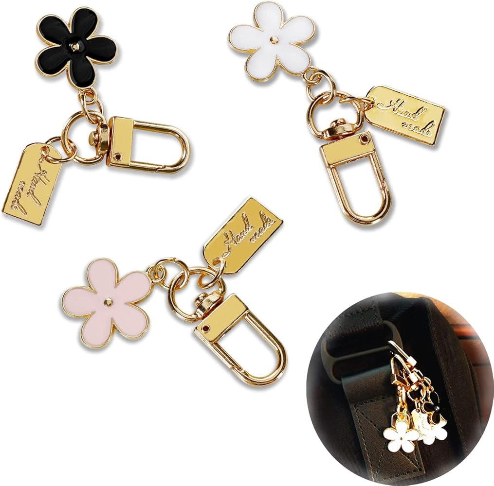 Comemela 3 Pack Handbag Charms Flower Keychains for Women Enameled