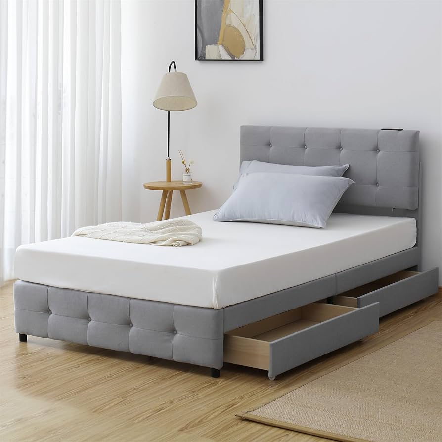 Amazon｜P PURLOVE ベッドフレーム セミダブル 収納付き ファブリック