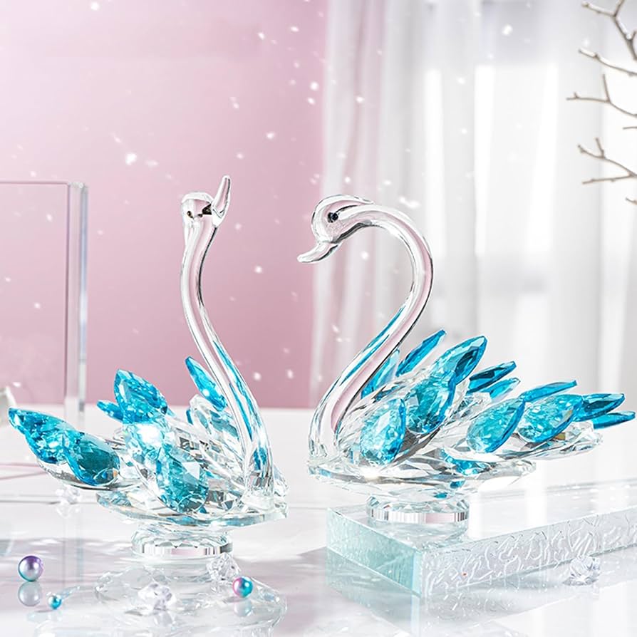 Amazon.co.jp: 9k水晶 クリスタル スワン 白鳥 置物 ガラス置物 ペア