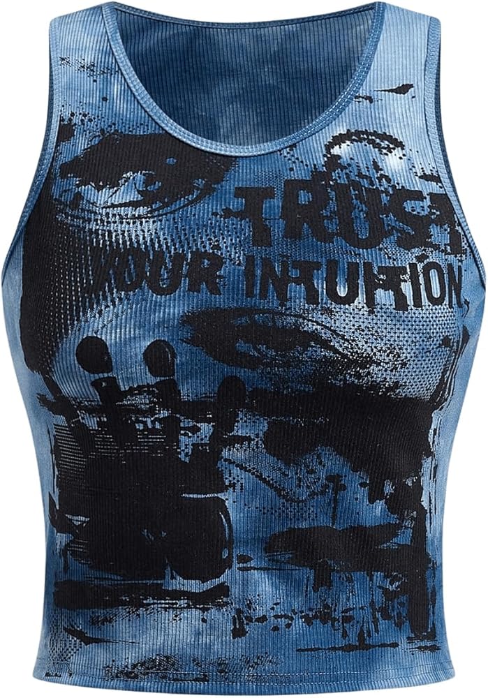 SOLY HUX Women's Graphic Tank Tops Y2k Gothic Scoop Neck
