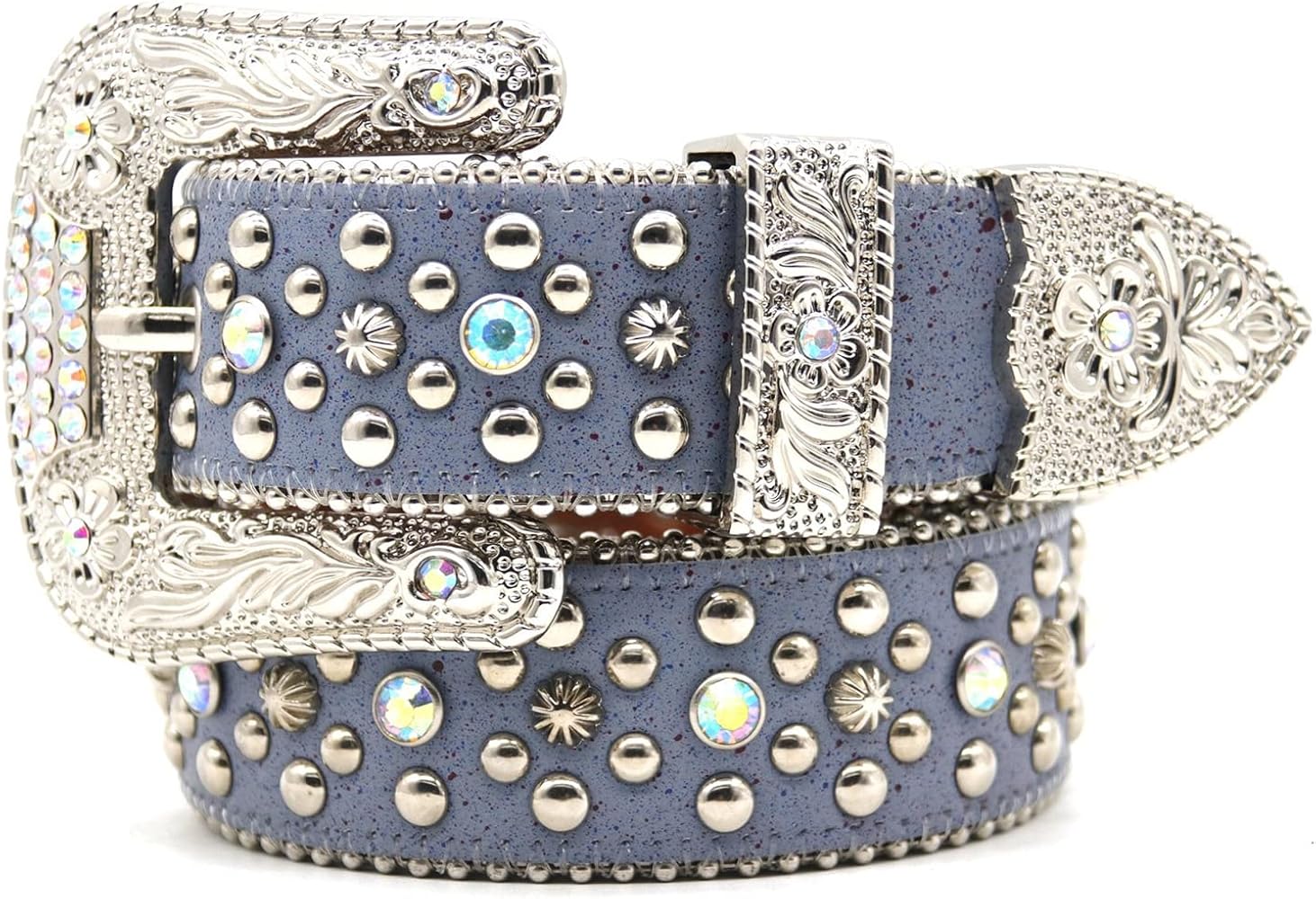 Amazon | [ZNEL] ラインストーン バックル ベルト レディース