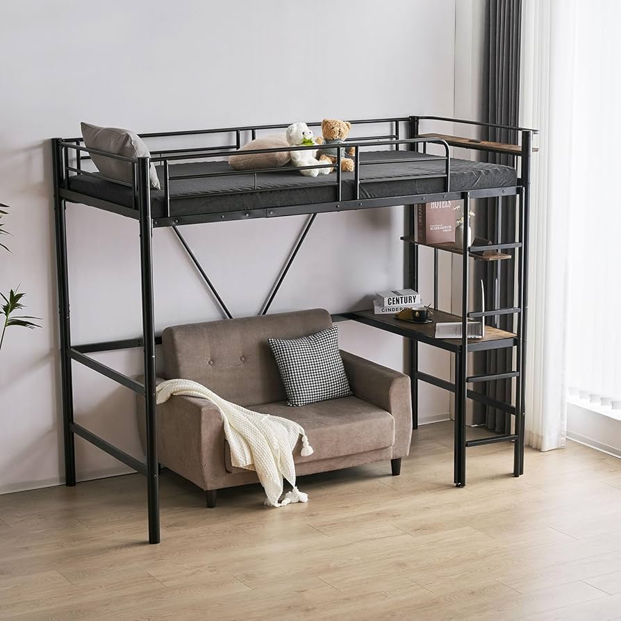 Amazon｜二段ベッドロフトベッド 机付き デスク付き 収納付き ラック棚