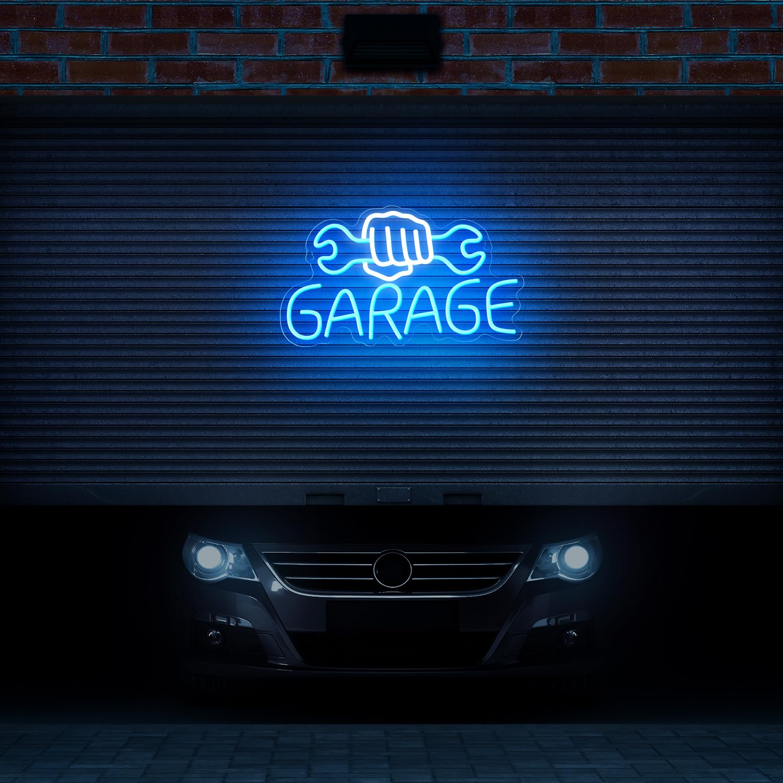 Amazon.co.jp: ガレージネオンサイン 白と青 レンチ形 LED ネオン