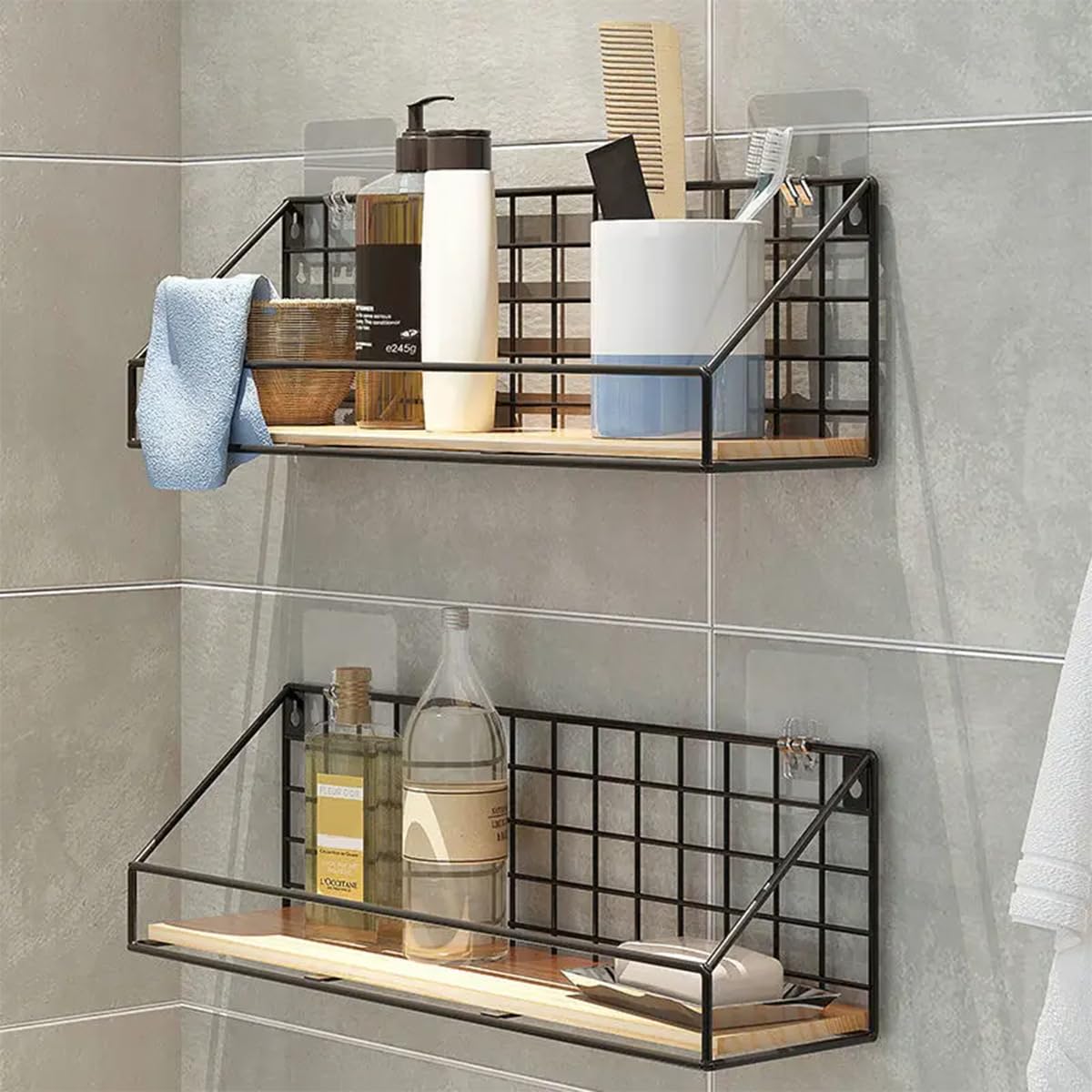 Amazon｜Ladruph ウォールシェルフ 天然木製 壁 棚 落下防止のガード