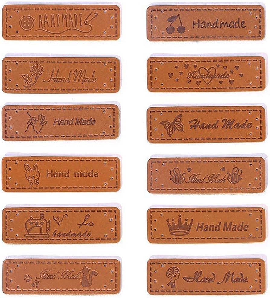Amazon | 革タグ 60枚入り 12種パターン レザータグ 革ラベル 刺繍タグ