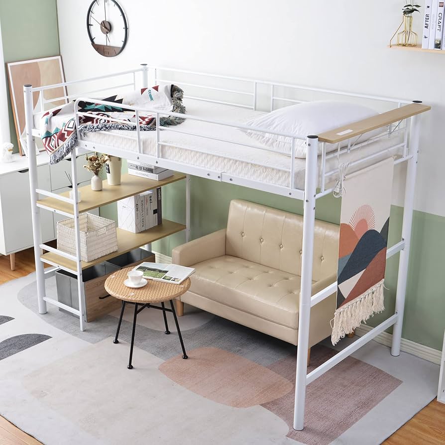 Amazon｜ロフトベッド システムベッド コンセント付き パイプベッド