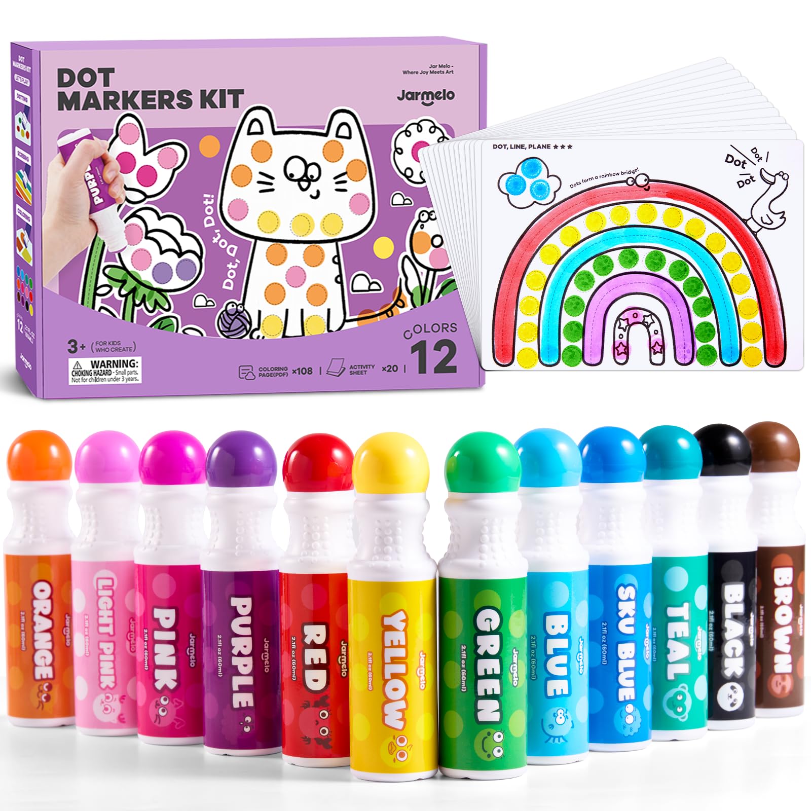Jar Melo Washable Dot Markers for Toddlers 1-3, 12 Colors Dot