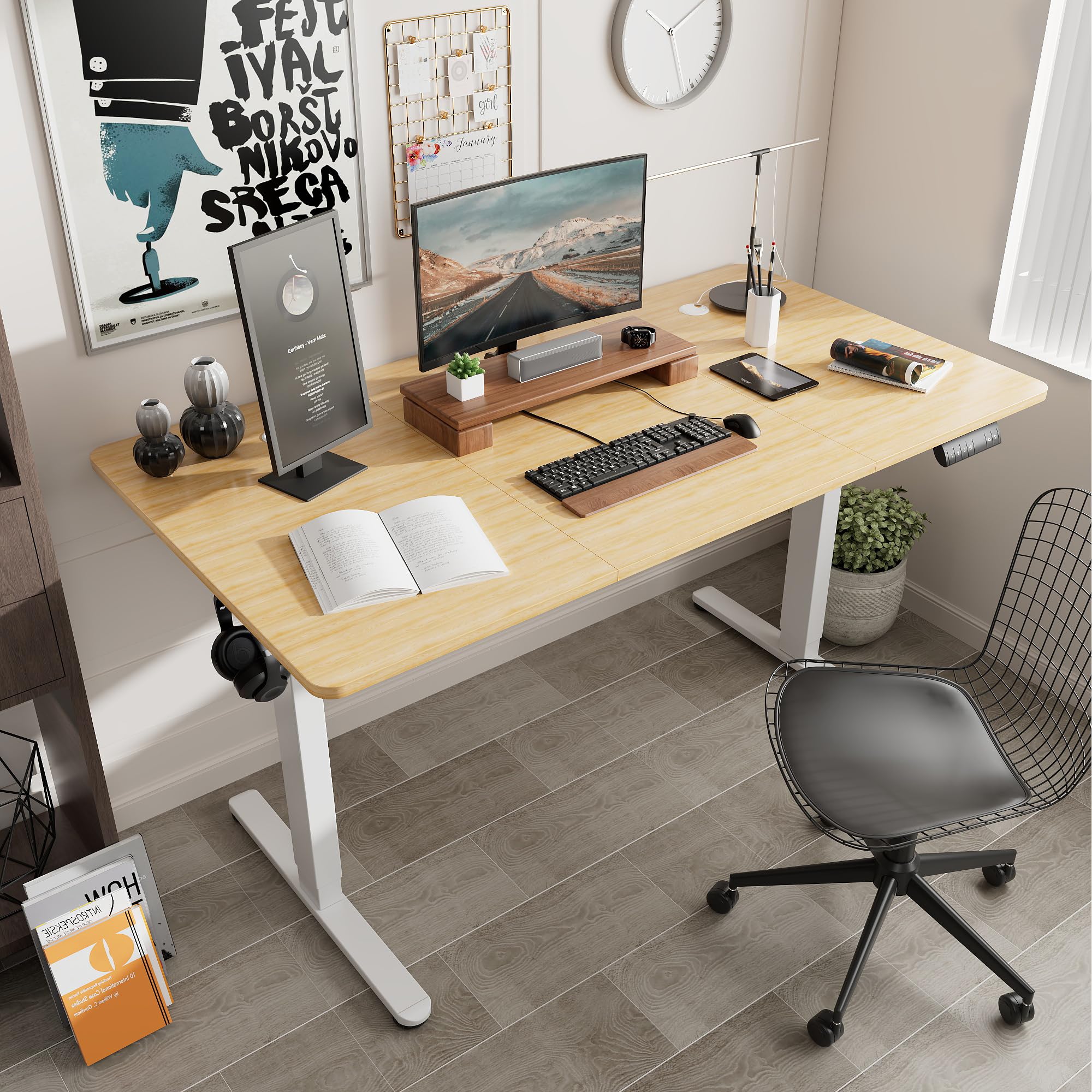 Amazon | Alebert 電動式 昇降デスク 昇降式デスク 幅140*奥行70cm