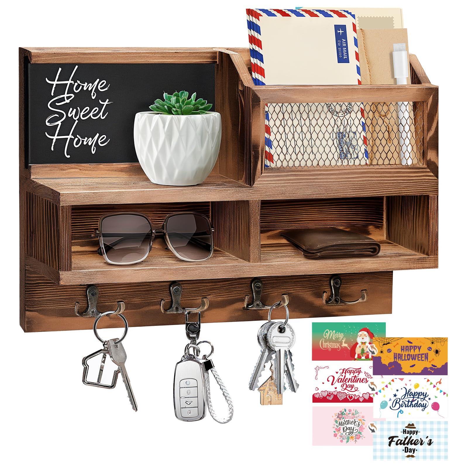 Amazon.co.jp: HOMEBROS キーホルダー 壁掛け、木製キーメールホルダー