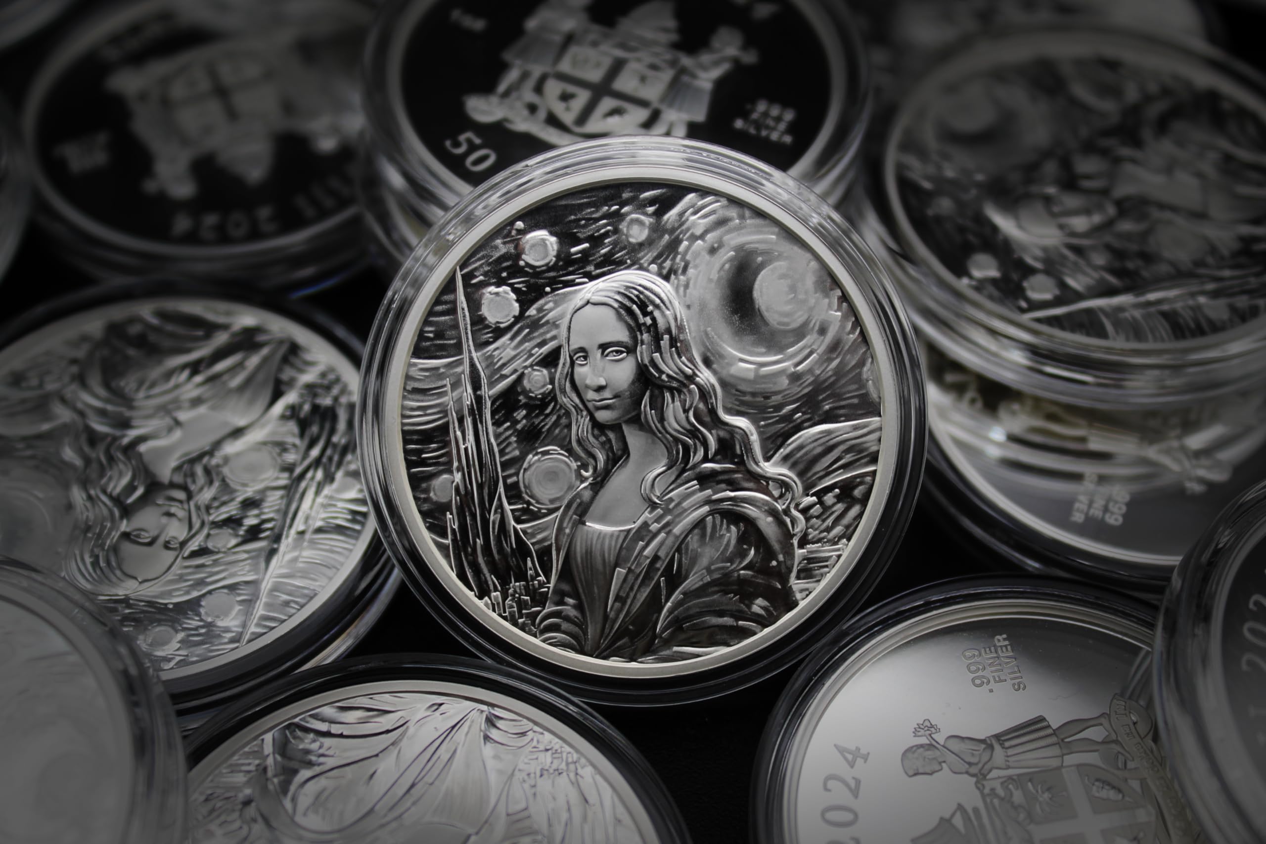 2024-1 oz Fiji Silver Mona Lisa x Van Gogh Starry Night Coin Proof