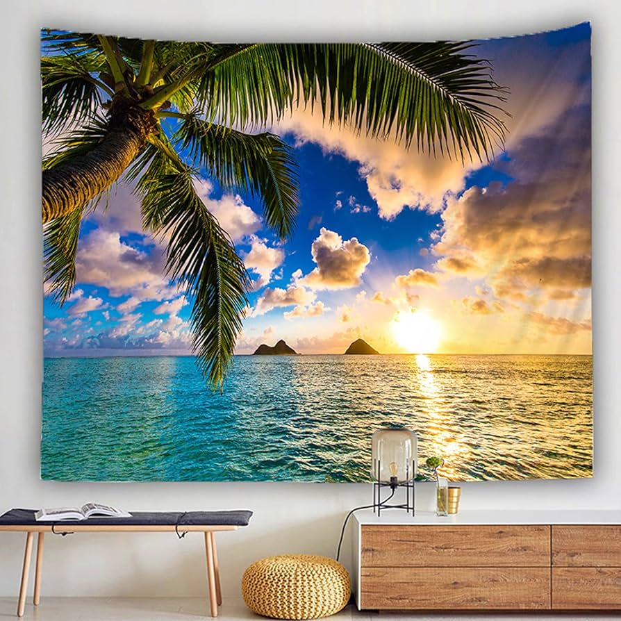 Amazon.co.jp: タペストリー ビーチ 壁飾り おしゃれ 美しい海 ヤシの