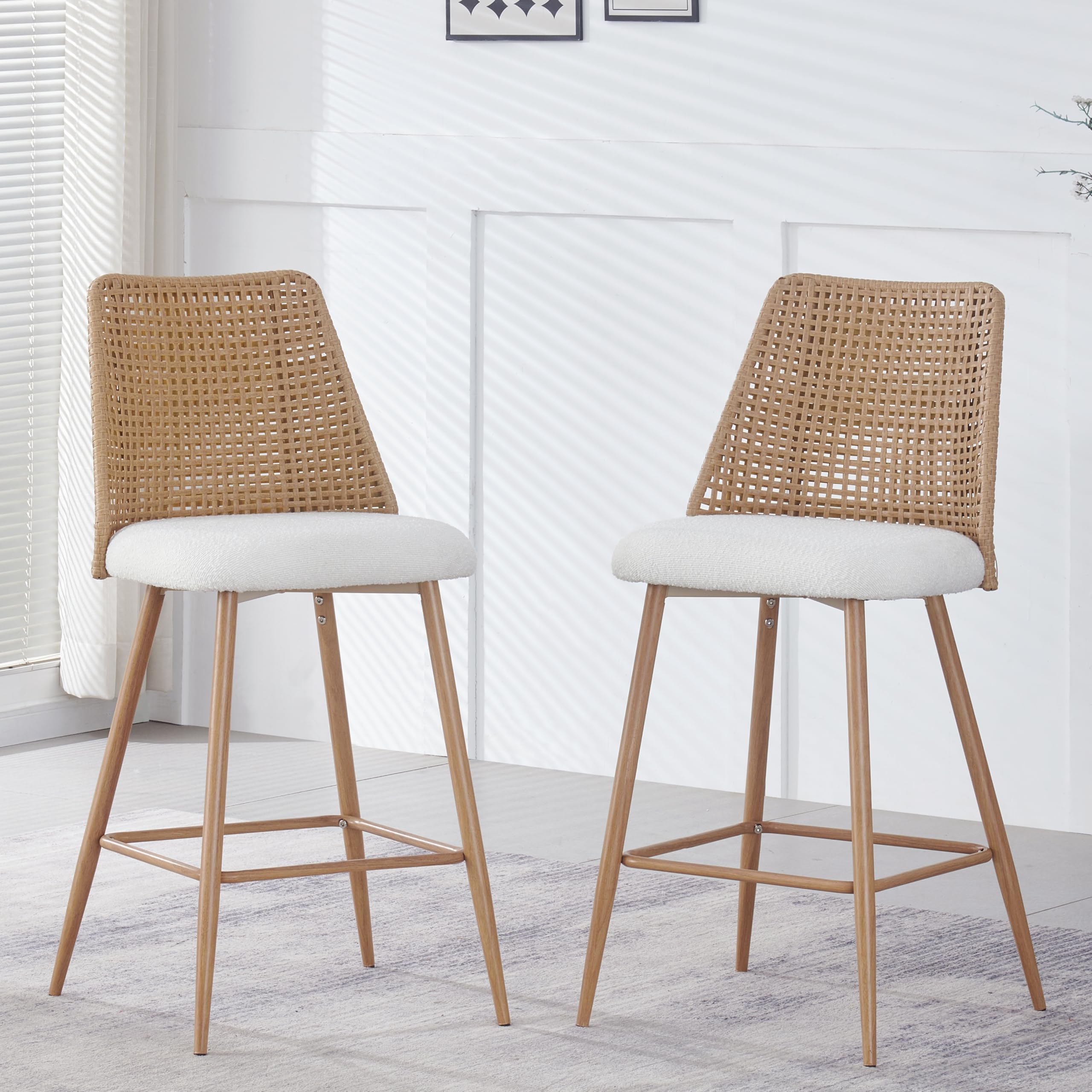 Amazon.com: Rattan Bar Stools Set of 2, 26 Inch Seat Counter
