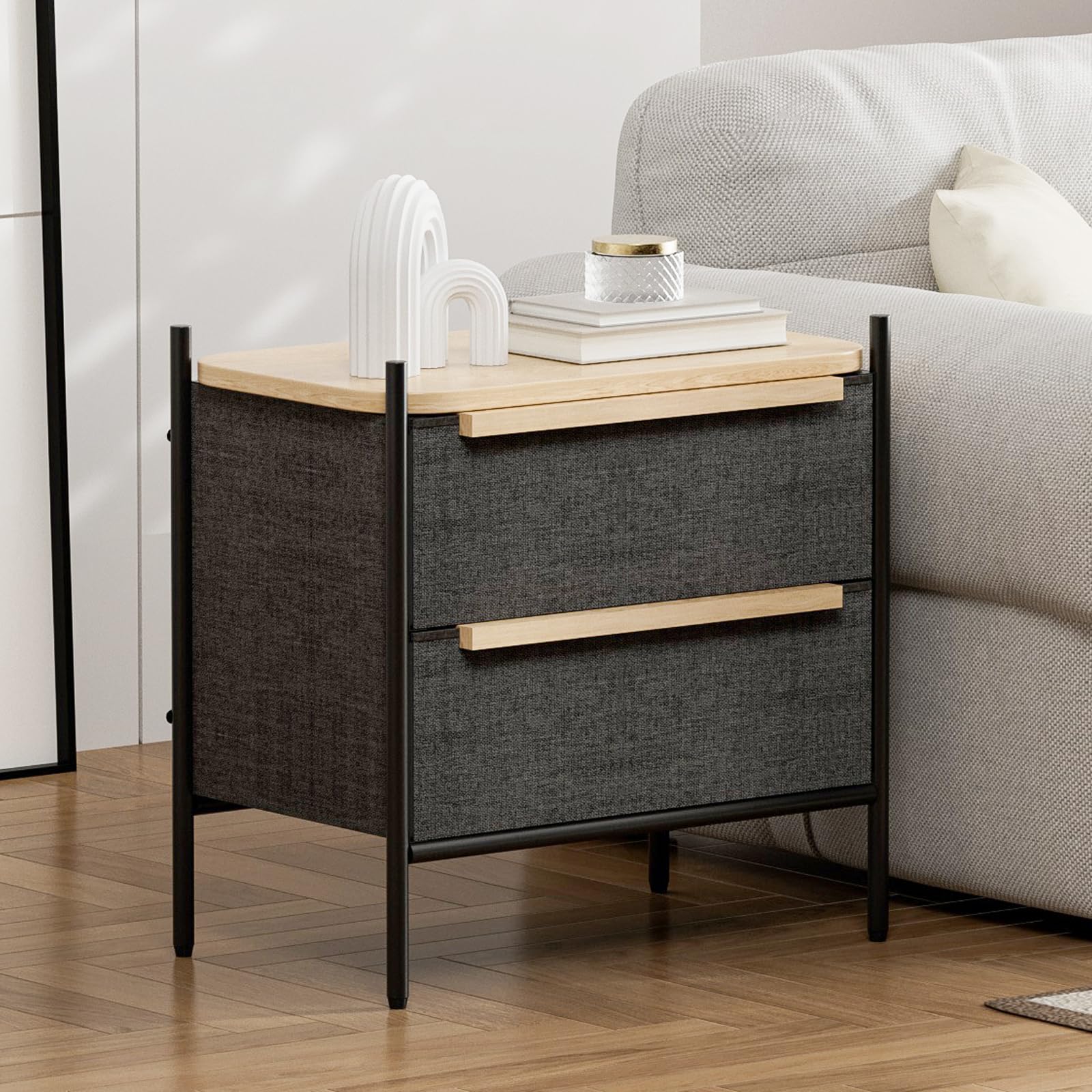 Amazon｜IKIFLY 低め ナイトテーブル 2段チェスト 収納 布製 ソファー