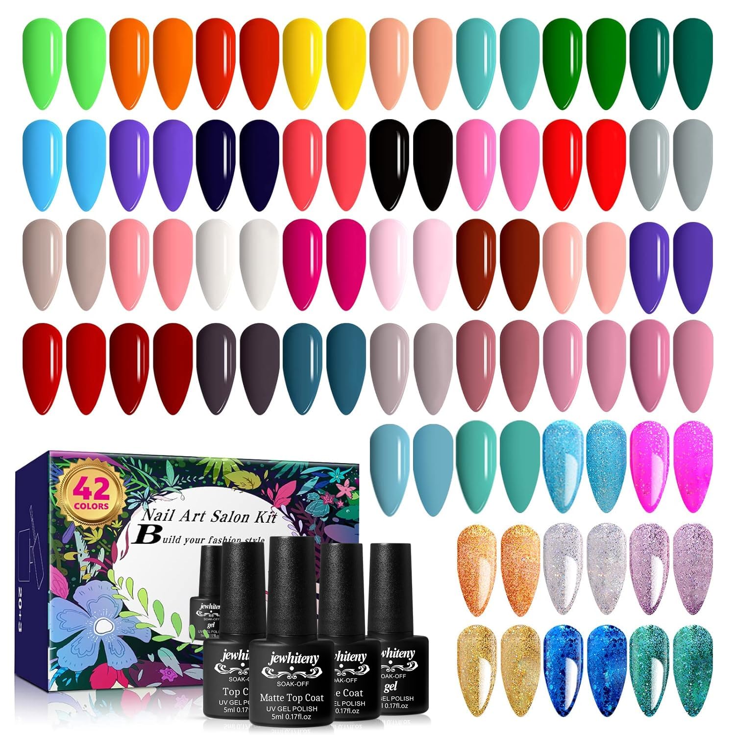 Amazon.com : JEWHITENY 45PCS Gel Nail Polish Kit, 42 Colors 5ML