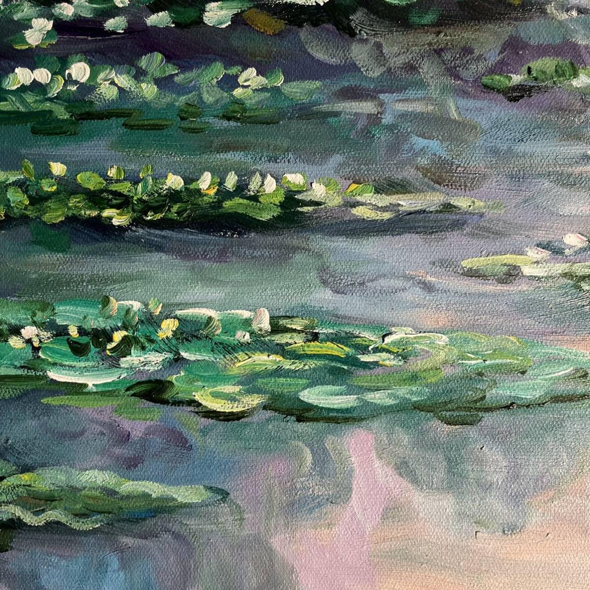 Amazon.co.jp: 秀作 手書き油絵 モネ 睡蓮の池 額付 絵画 油彩画