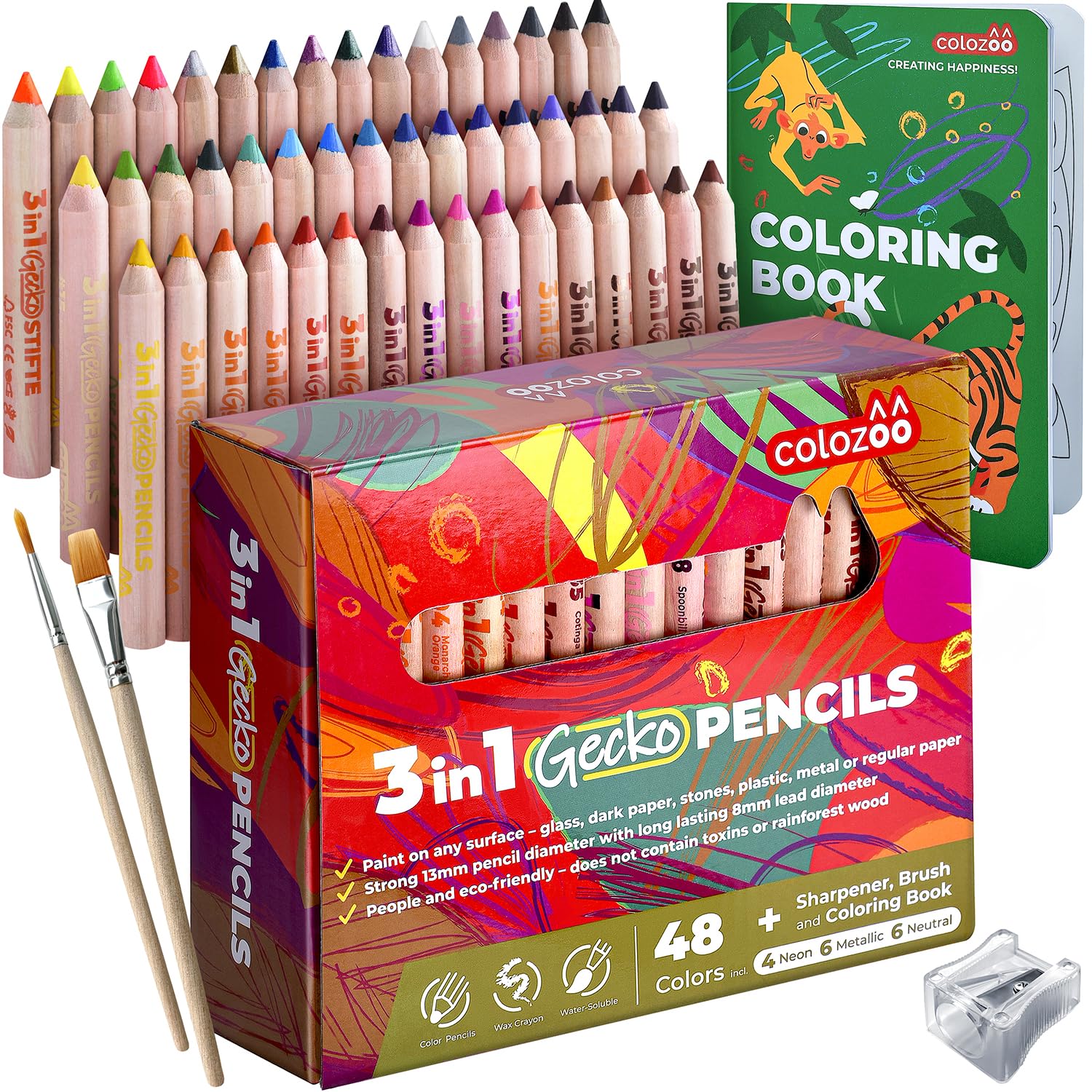 Amazon.com: Colozoo Gecko 3-in-1 Kids' Pencil Set | 48 Coloring