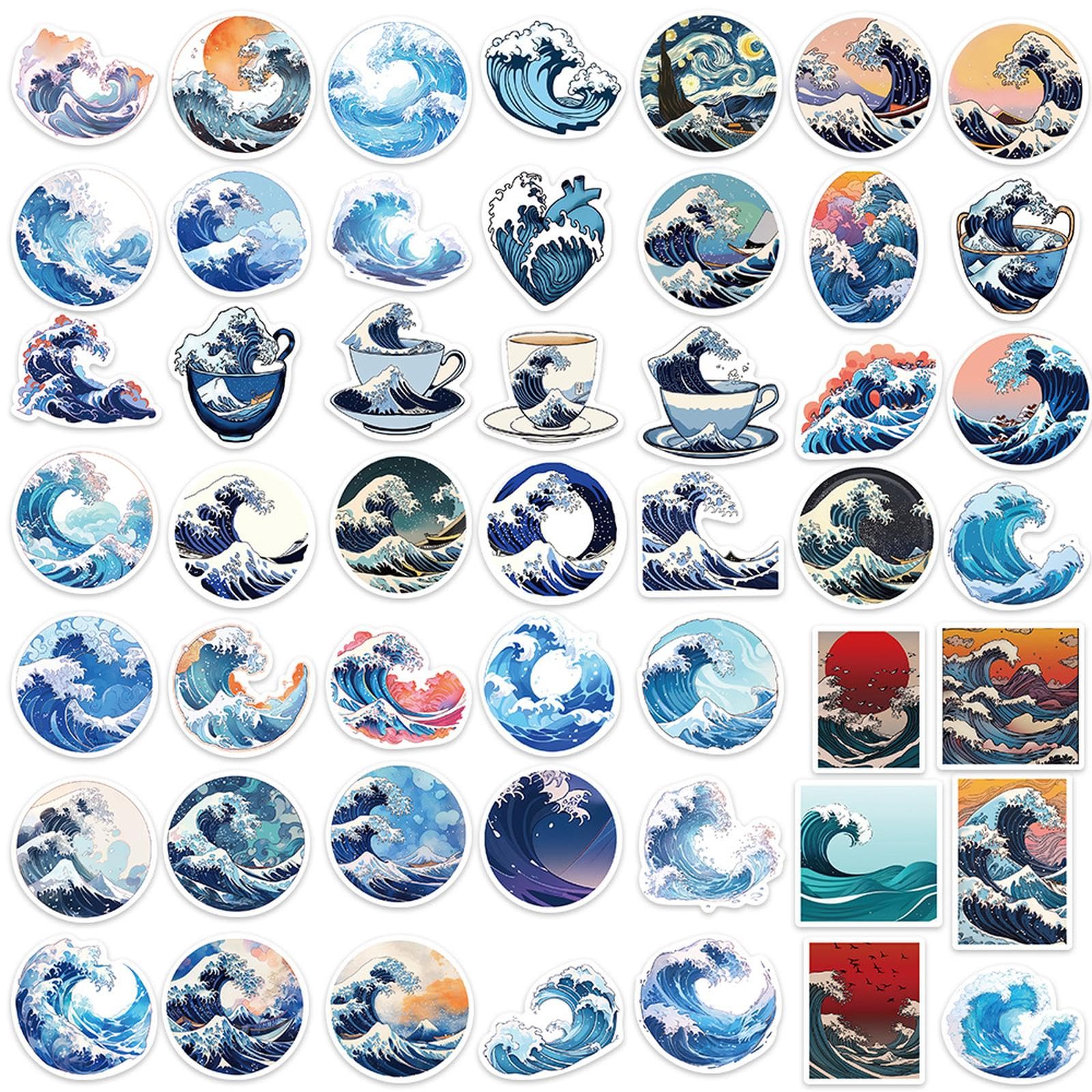 Amazon.com: 50pcs Wave Stickers Japanese Art Ocean Waves Stickers