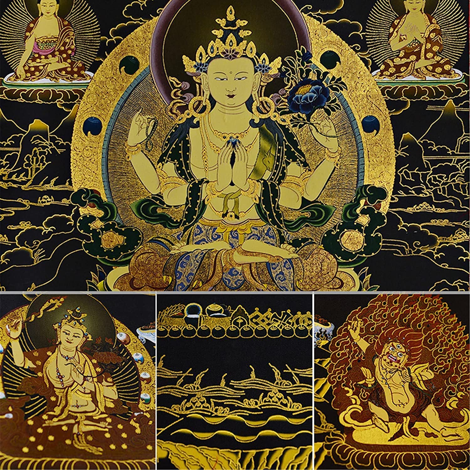 チベット 観音菩薩のタンカ 仏画 額入り チベット 観音菩薩のタンカ