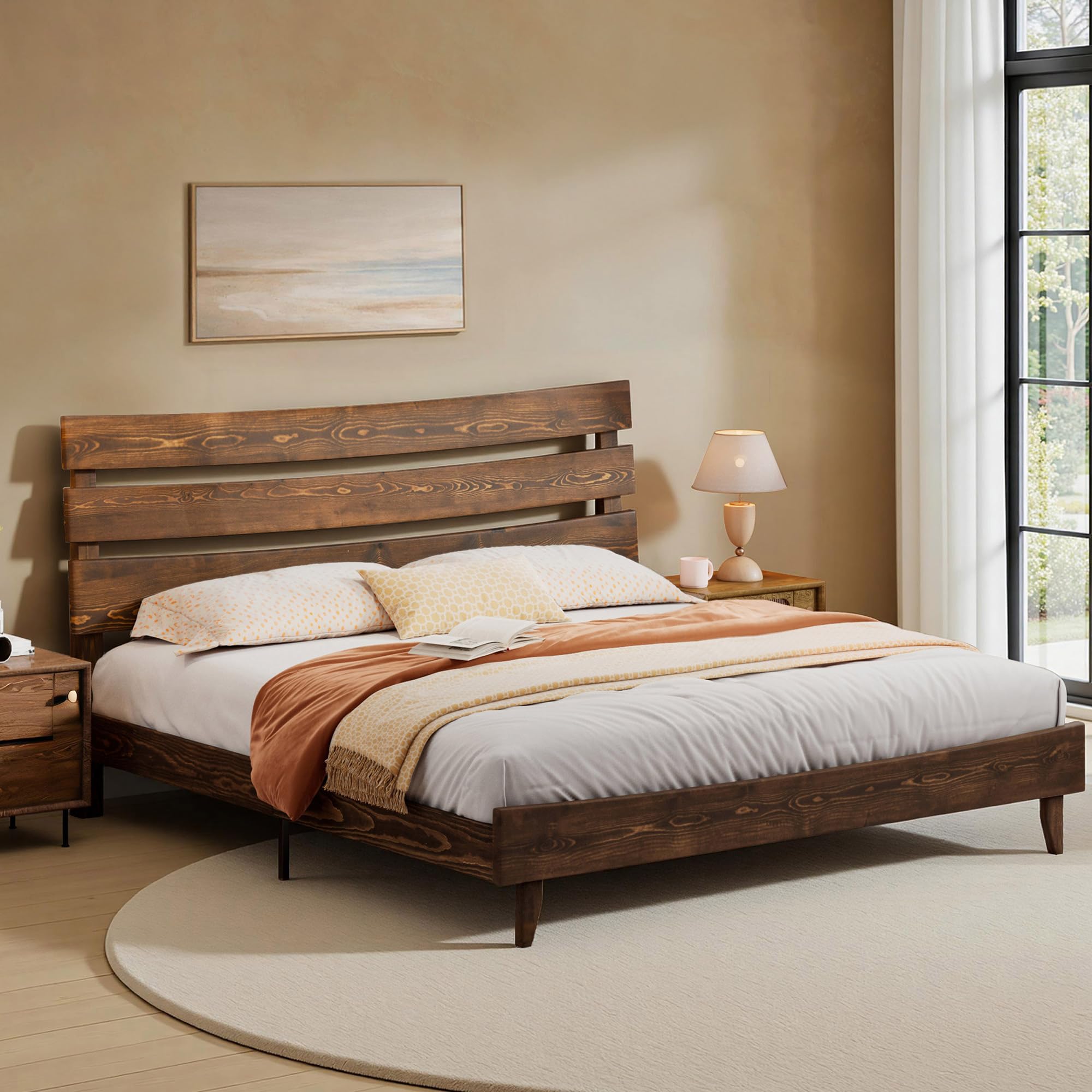 Amazon.com: LUXOAK 14 Inch Solid Wood Bed Frame with Headboard