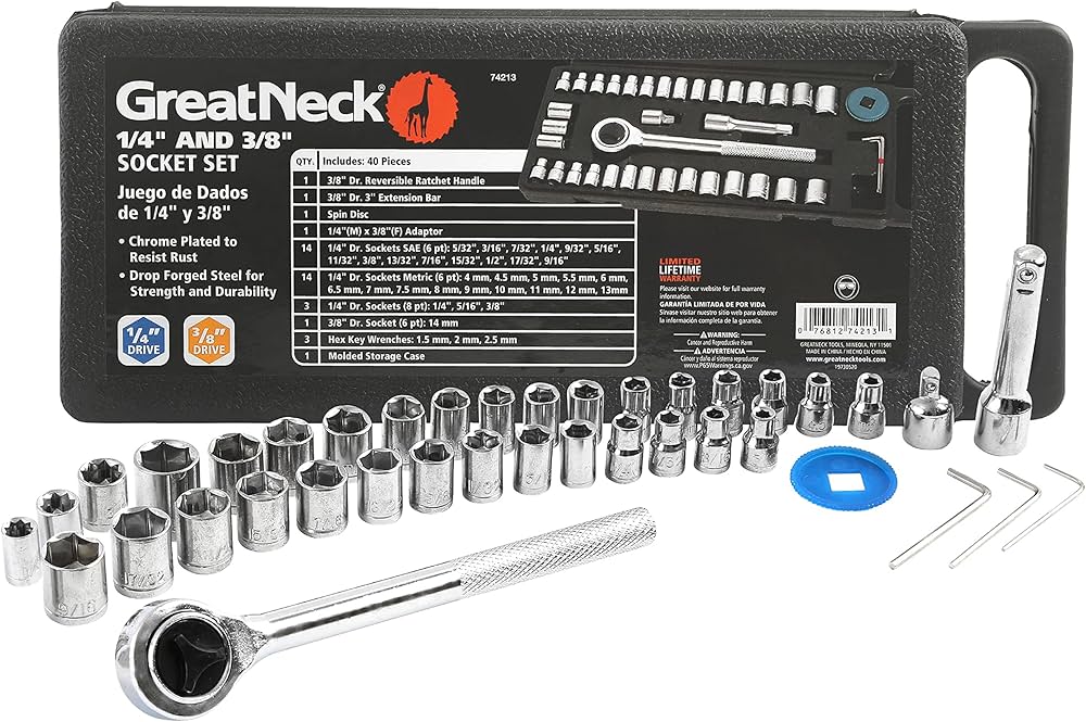 Amazon.com: GreatNeck 74213 40 Piece 1/4 Inch and 3/8 Inch Drive