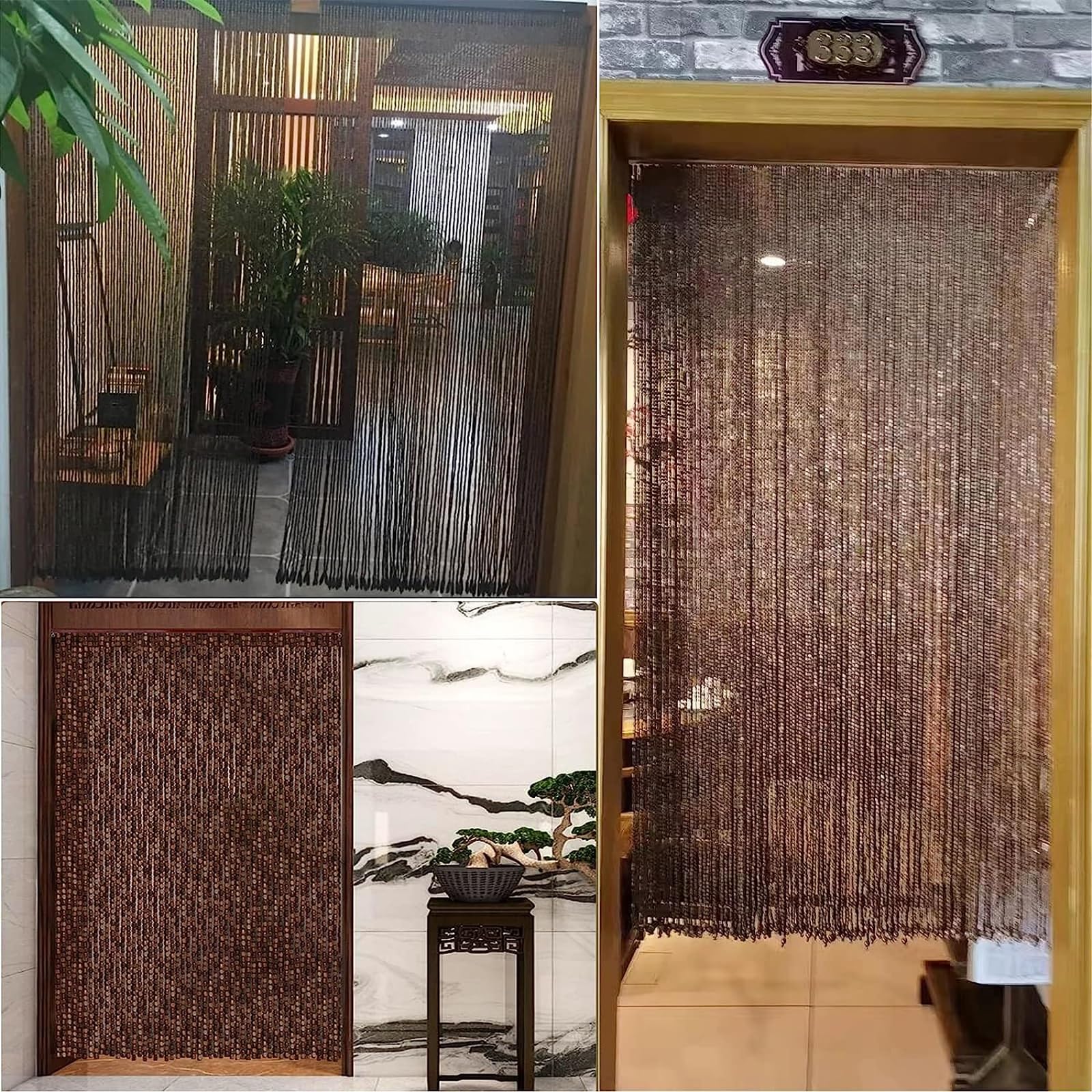 Amazon｜玉のれん 木製 レトロ 天然竹ビーズカーテン 手作りインテリア